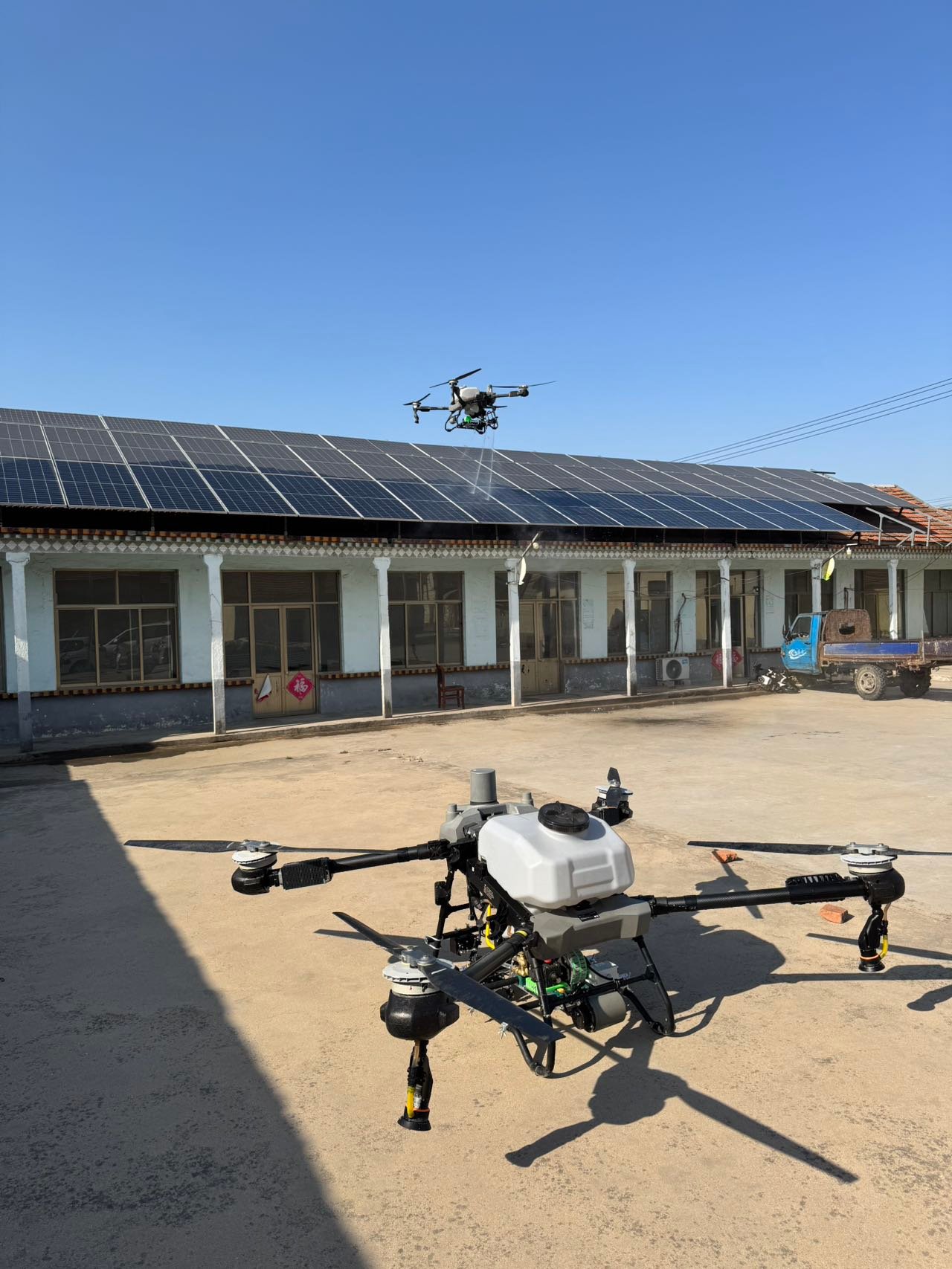 UAV beside a rooftop solar installation