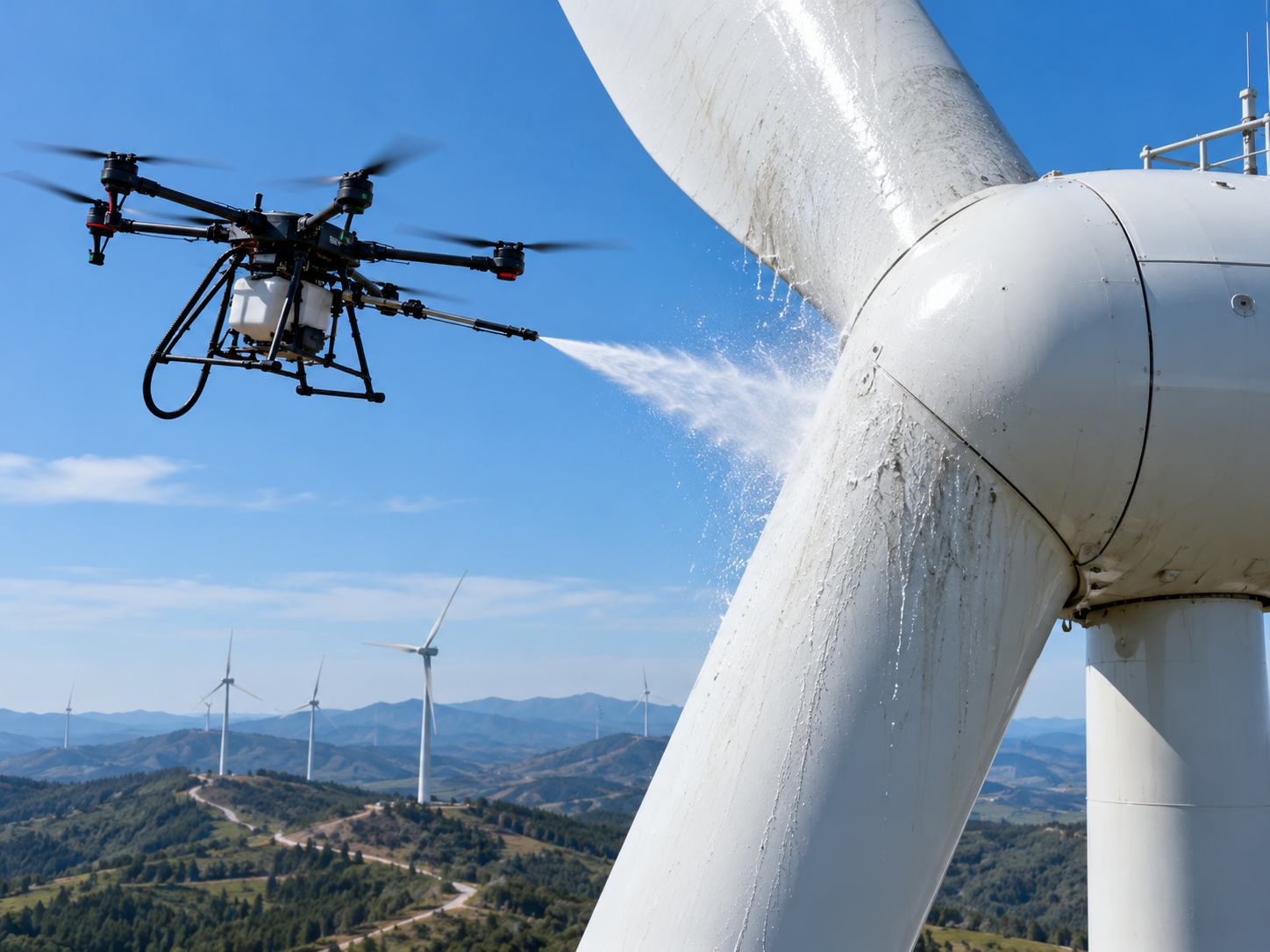 Wind turbine UAV cleaning system
